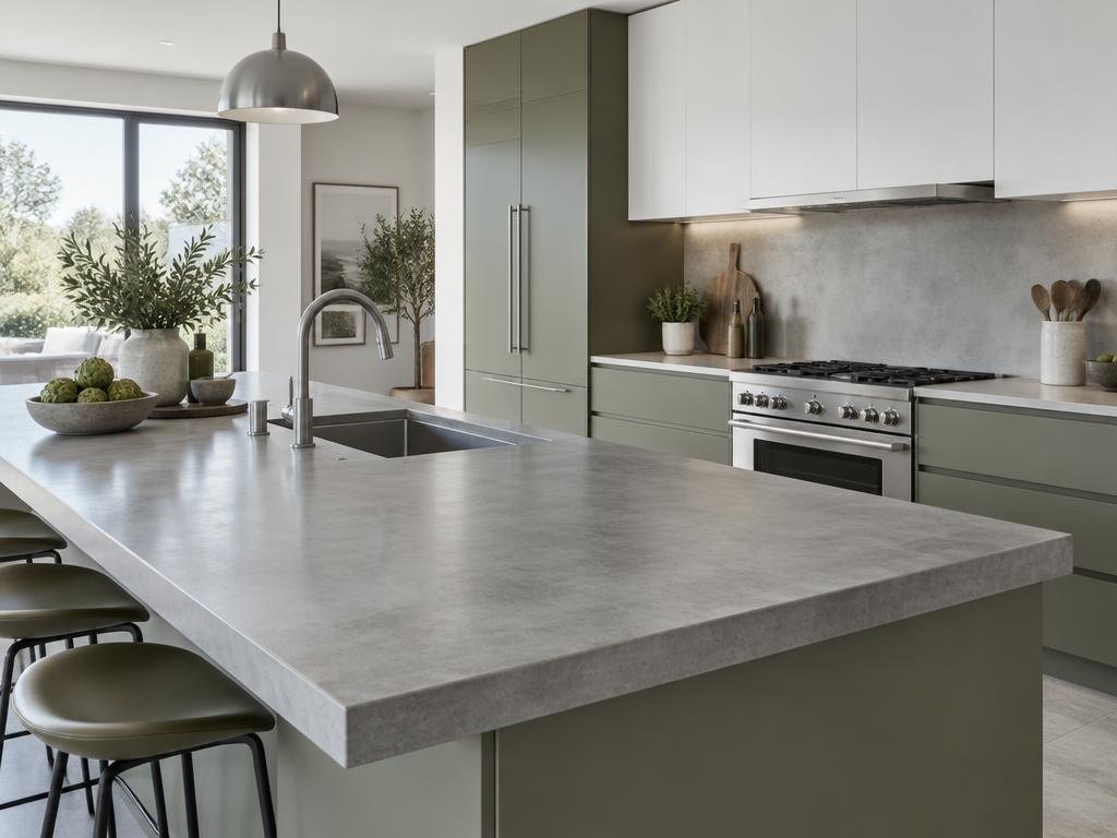 Concrete & Grey kitchen and benchtop style inspiration — not an exact product
